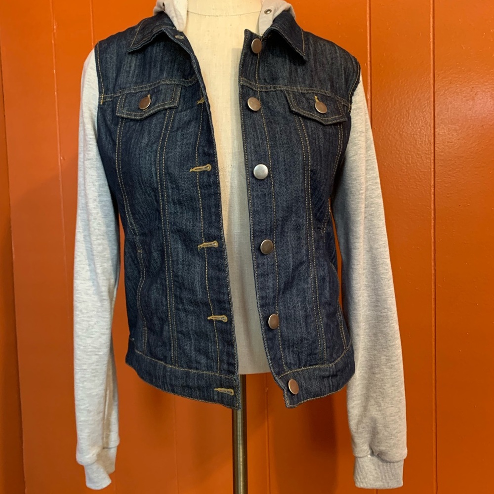 Layered Look Jean Jacket Hoodie